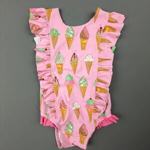 Mud Pie Ice Cream Swimsuit Toddler Girls 3T Pink Ruffle One Piece